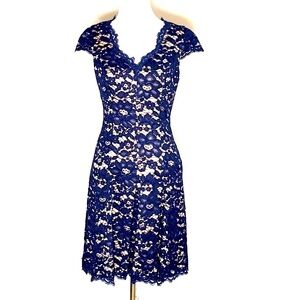 Vince Camuto Blue Lace Overlay Fit And Flare Dress Size 2